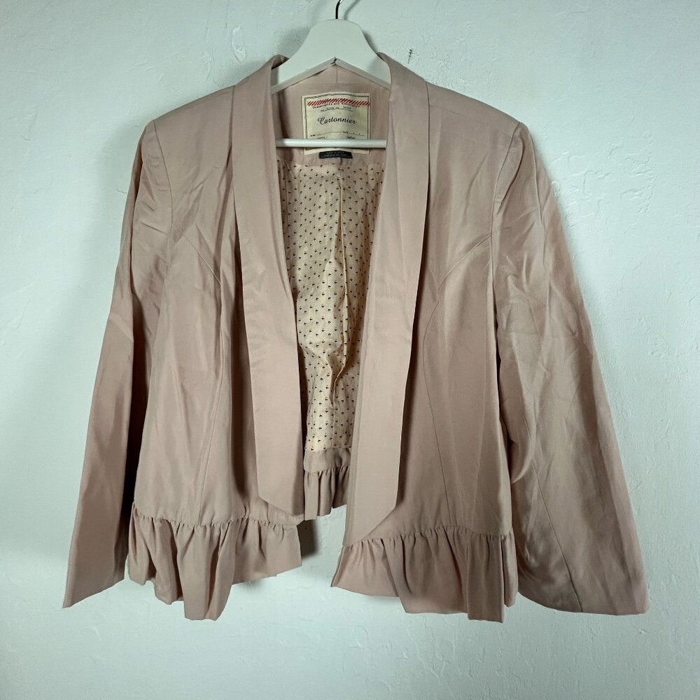 Cartonnier Womens Light Pink Ruffled Open Front Shawl Collar Blazer Jacket Large